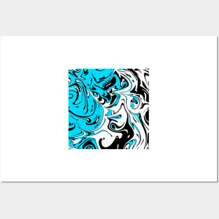 Aqua white black Liquid Abstract Art Posters and Art